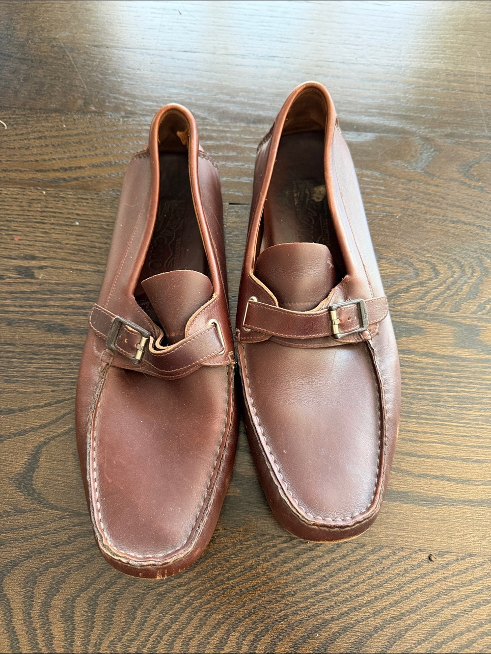 Salvatore Ferragamo Men's Brown Leather Slip-On Loafers with Buckle Detail